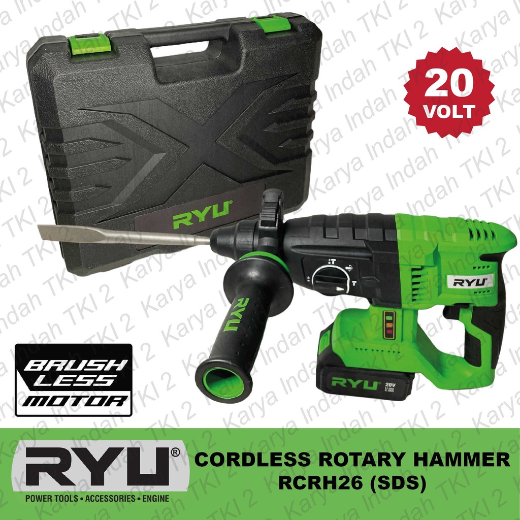 Jual BRUSHLESS Cordless Rotary Hammer RYU RCRH26 Mesin Bor Bobok Tembok ...