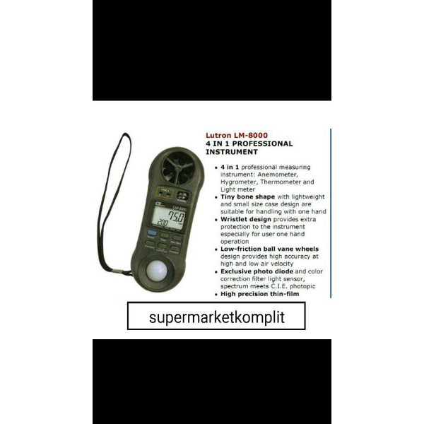 Jual Lutron LM8000 4 in 1 Anemometer + Humidity Meter + Light Meter