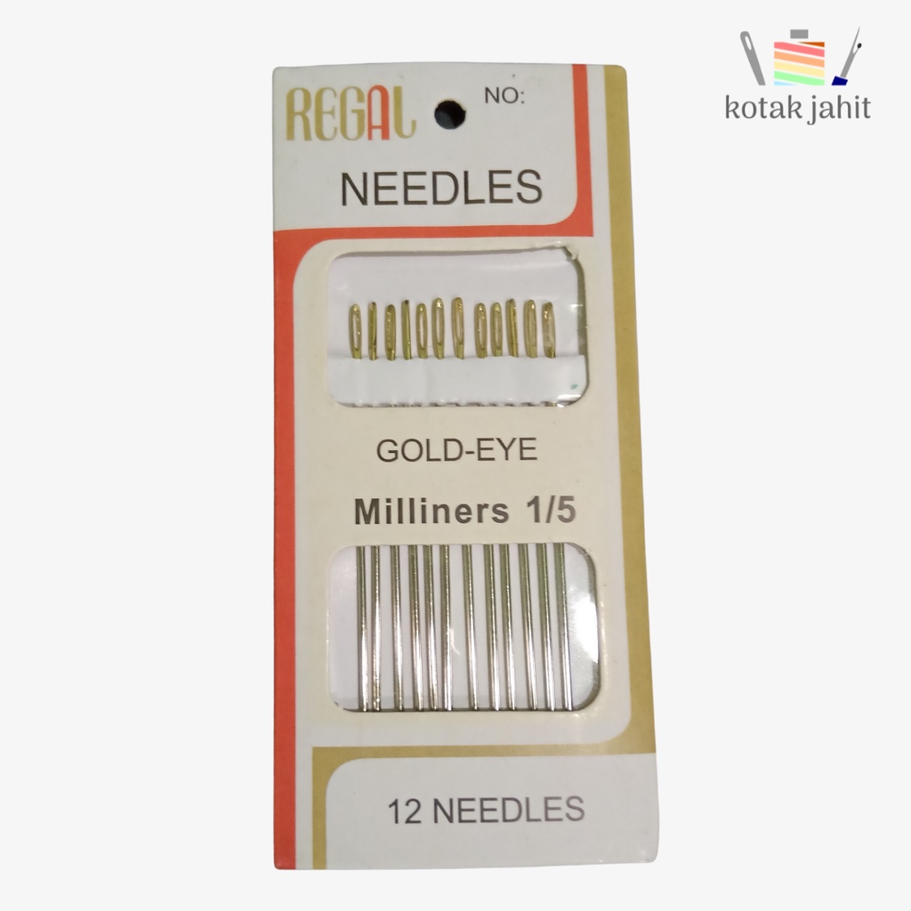 Jual Jarum Jahit Tangan Merk Regal TQLYRA Miliners Gold Eye Ujung Emas ...