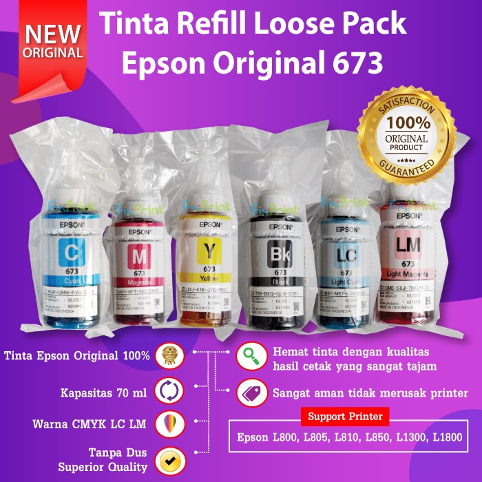 Jual Tinta Epson 673 T673 Original Loosepack Cyan Magenta Yellow Black ...