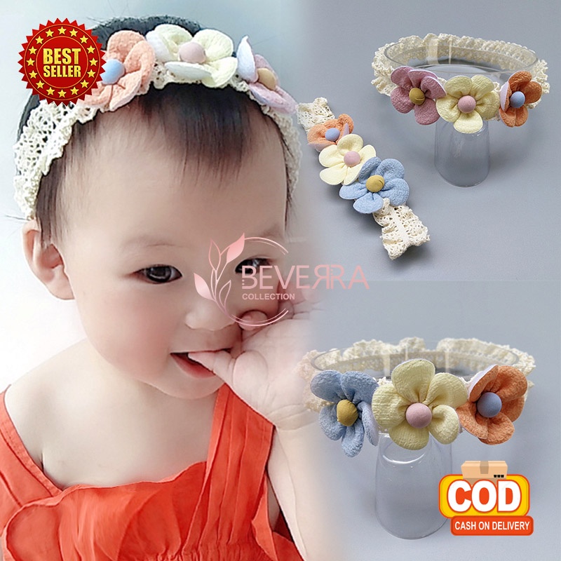 Jual Bandana Bayi Korea Anak Perempuan Motif 3 Bunga Lucu Fashion