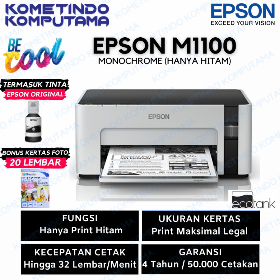 Jual M1100 Ink Tank Printer Hitam Mono Print Only Epson Ecotank Monochrome Tinta Jamin Original 9853