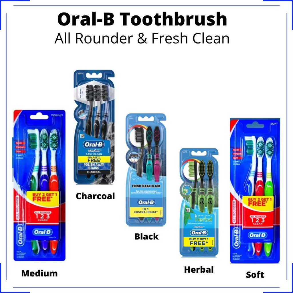 Jual ORAL B Sikat Gigi All Rounder 123 / Fresh Clean 3pcs - Medium ...