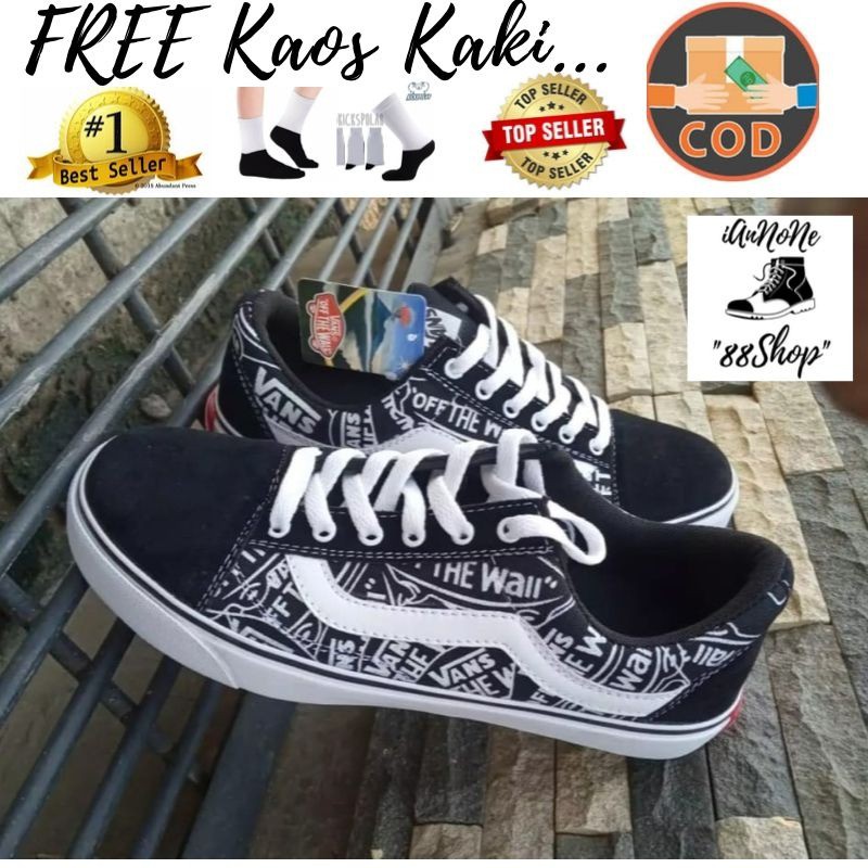 Jual SEPATU43 VANS AUTHENTIC FULL BLACK HITAM POLOS WHITE PUTIH ...