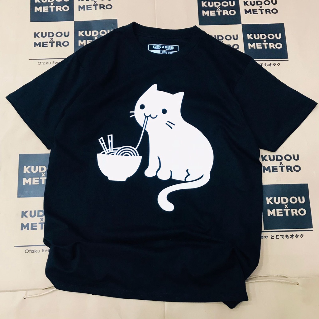 Jual Tshirt Cute Cat Eating Ramen Kaos Neko Cute Kawaii Baju Majikan ...