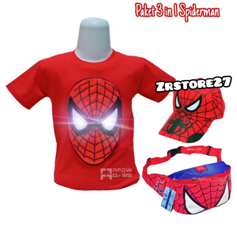 Jual PAKET HEMAT 3IN1 KAOS LED ANAK TOPI WAISTBAG SPIDERMAN/ PAKET BAJU ...