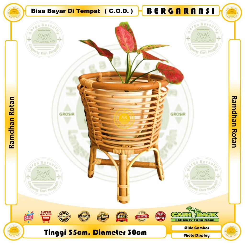 Jual Standing Pot Tinggi 55 cm Bahan Rotan - Pembungkus Pot Hias Bahan ...