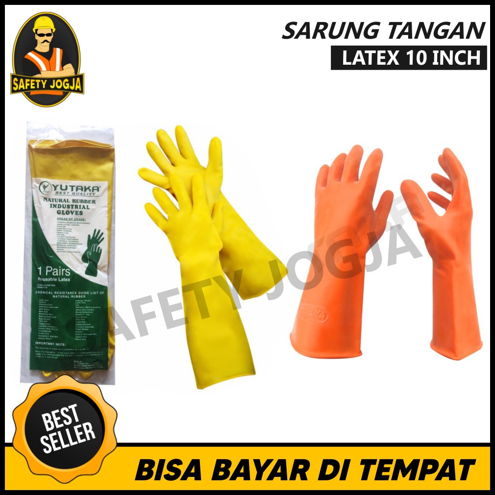 Jual Sarung Tangan Karet Anti Slip Latex Dot 32cm Warna Kuning Dan Orange Shopee Indonesia