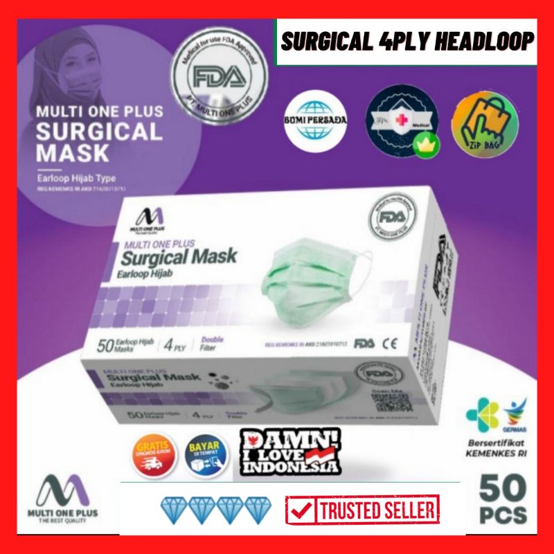 Jual Masker Multi one plus 4ply Hijab medis surgical mask Kemenkes isi ...