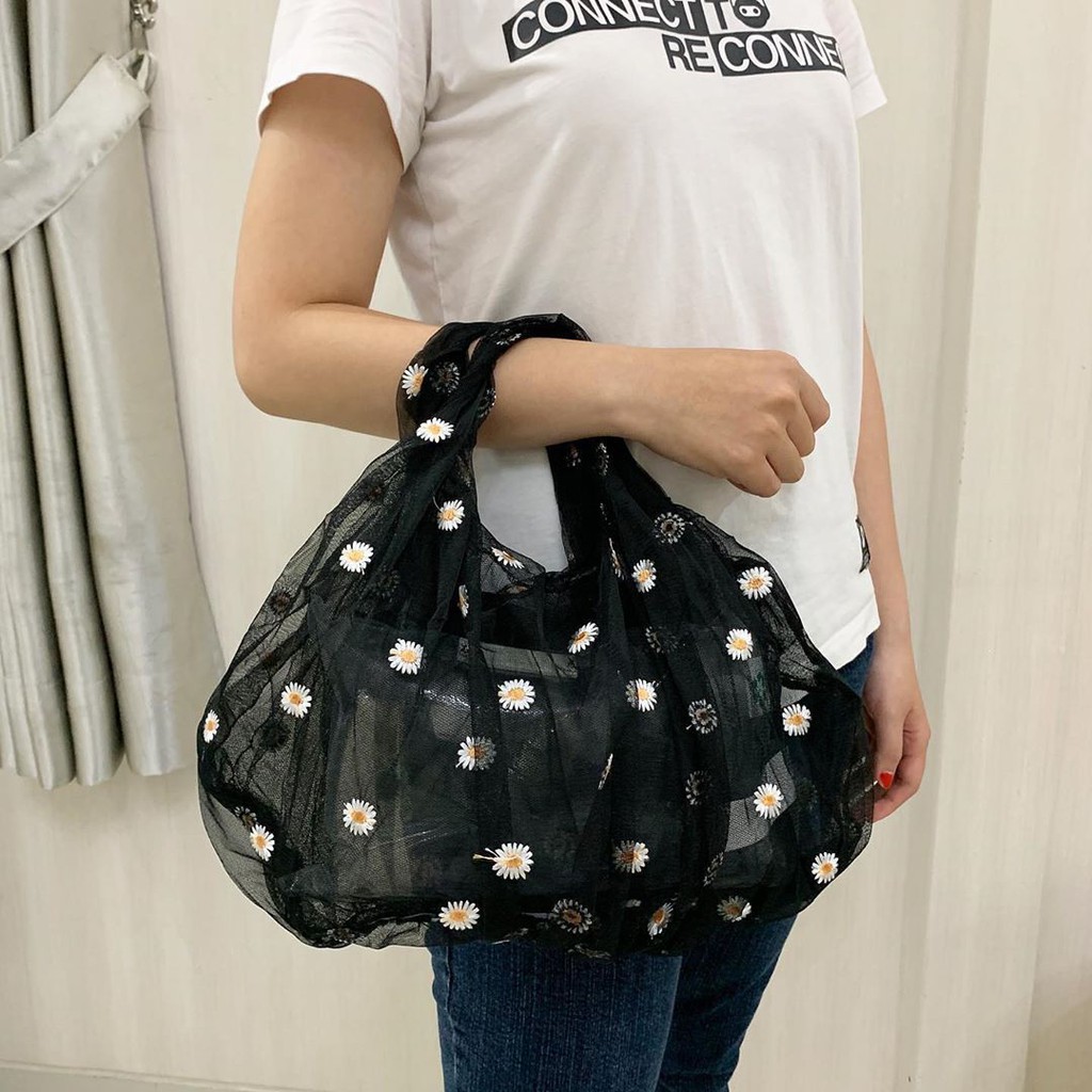 ZARA EMBROIDERED TULLE BUCKET BAG 01098