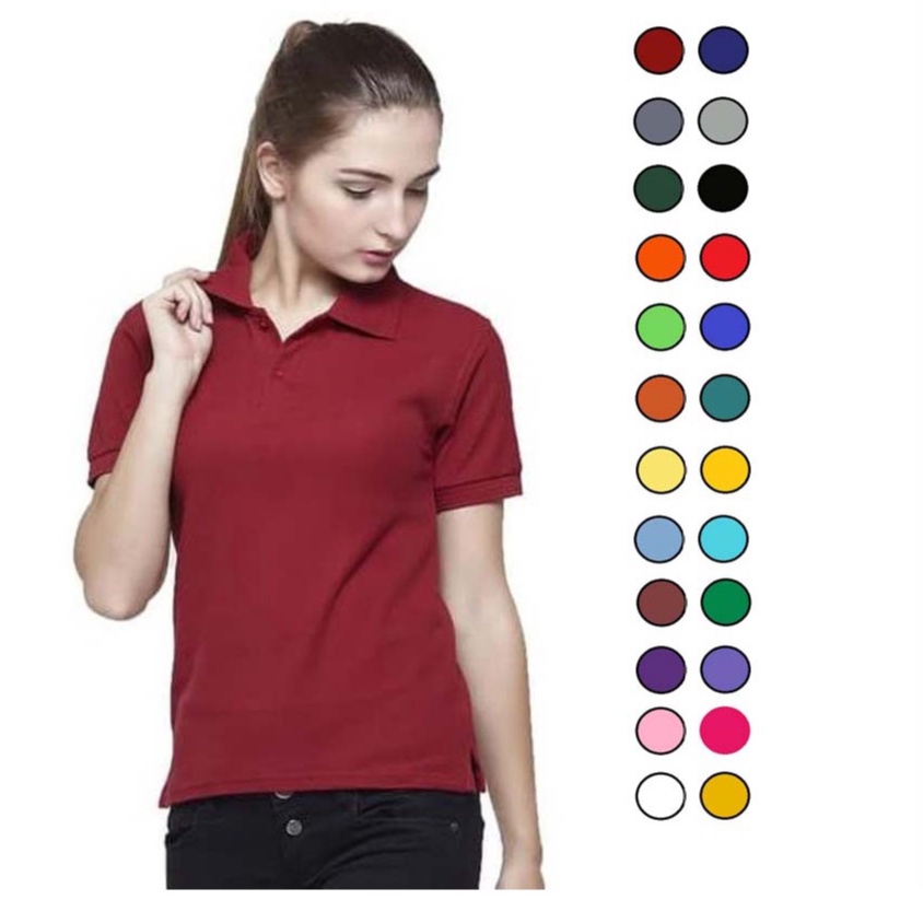 Jual Kaos Polo Wanita - Baju Berkerah Cewek Model Slimfit Bisa COD