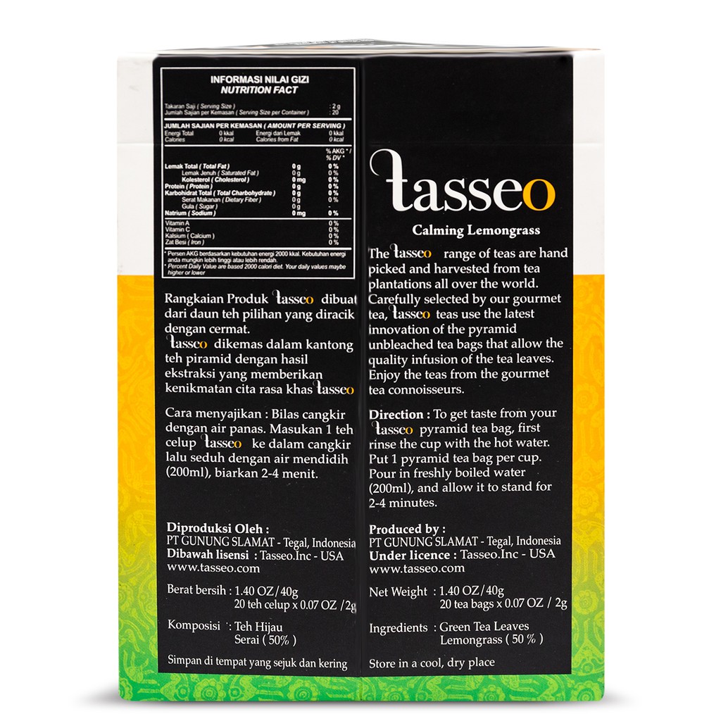 Jual Tasseo Calming Lemongrass 20 Bags - Premium Tea Bag | Shopee Indonesia