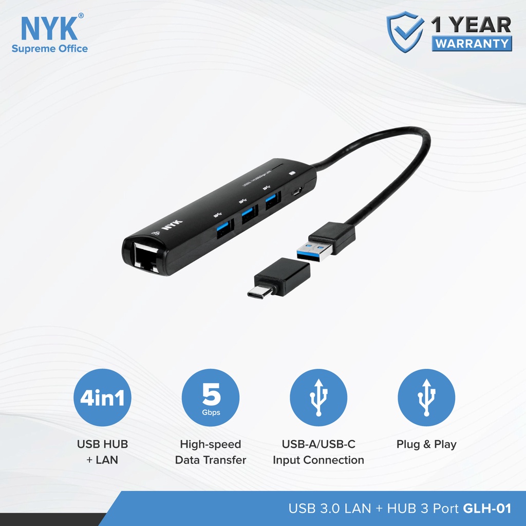NYK USB HUB 3.0 LAN ETHERNET 3 Port GLH-01 Converter to internet Gigabit RJ45 LAN 1000 Mbps COD HUB bergaransi Docking Station Data transfer Mobile ph (2)