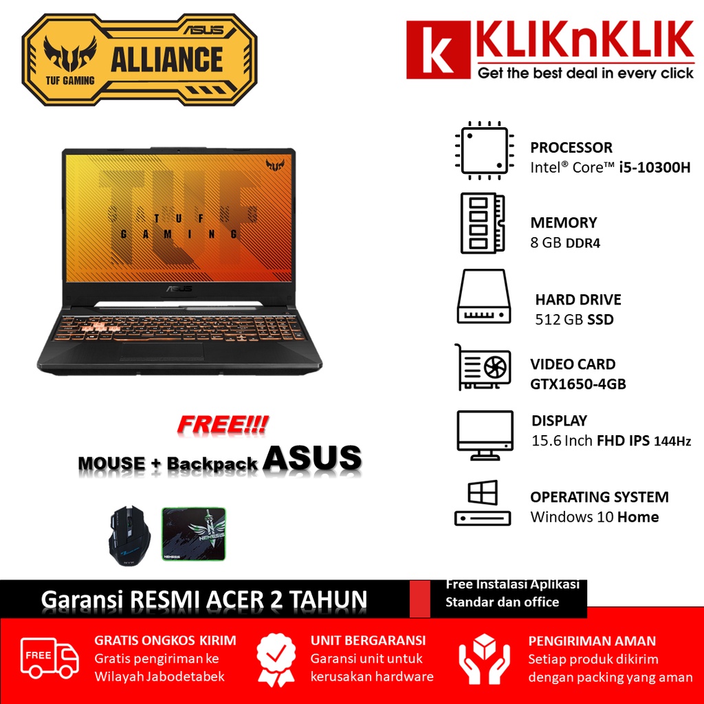 Jual Asus Tuf F15 Fx506lh I565b6t 10300h 8 Gb 512gb Ssd Gtx1650 144hz Grey Shopee Indonesia 7286