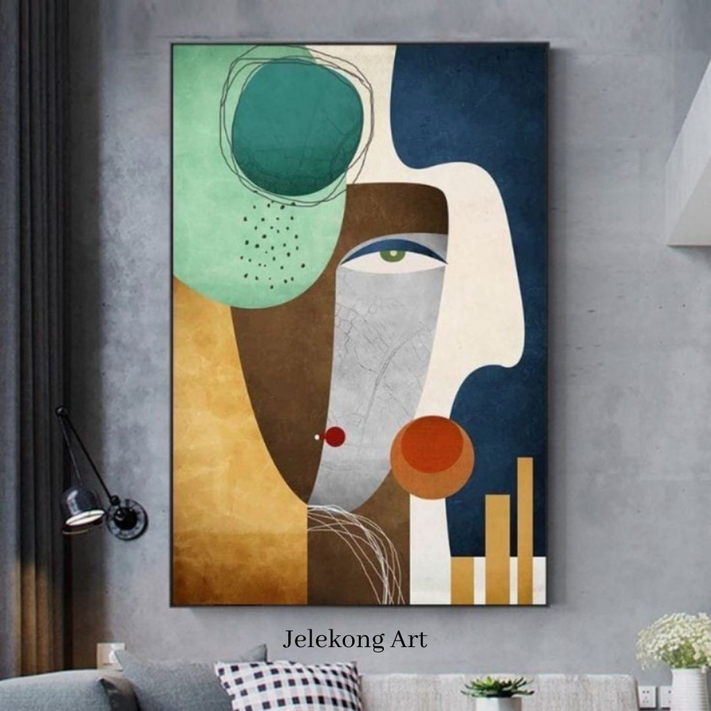 Jual Lukisan Minimalis Modern Abstrak Wajah Asli Lukisan Tangan Bonus