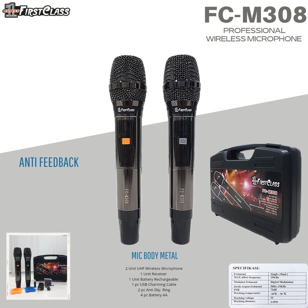 Jual MIC WIRELESS KOPER FIRSTCLASS FC-M308 PROFESSIONAL WIRELESS ...