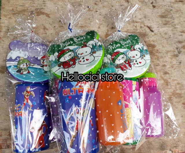Jual Souvenir parcel 3 macem lunch box botol minum 350 ml ulang tahun ...