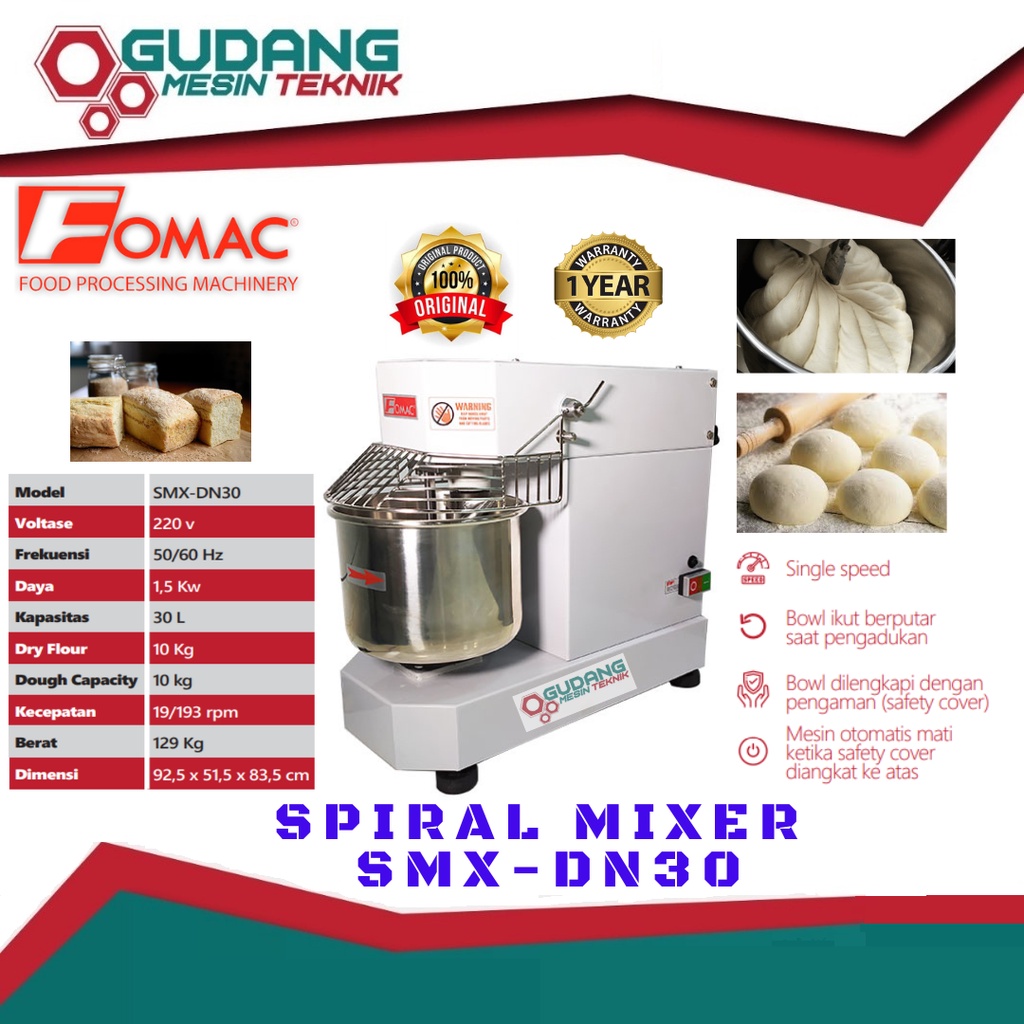 Jual Fomac SMX-DN30 Spiral Mixer 30 Liter Mesin Spiral Pengaduk Adonan ...