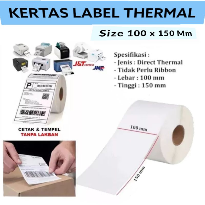 Jual KERTAS LABEL THERMAL isi 500&300 Lembar Kertas Stiker Resi Sticker ...