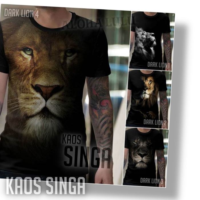 Jual Kaos Gambar SINGA Baju Tshirt LION 3D Keren Distro Dark Lion
