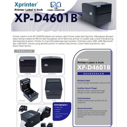 Jual XPRINTER XP D4601BT (USB + BLUETOOTH) Barcode Thermal Printer ...