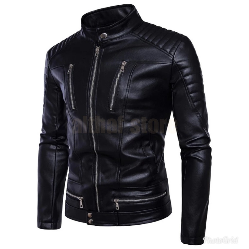 Jual Jaket kulit pria model rider touring elegant | Shopee Indonesia