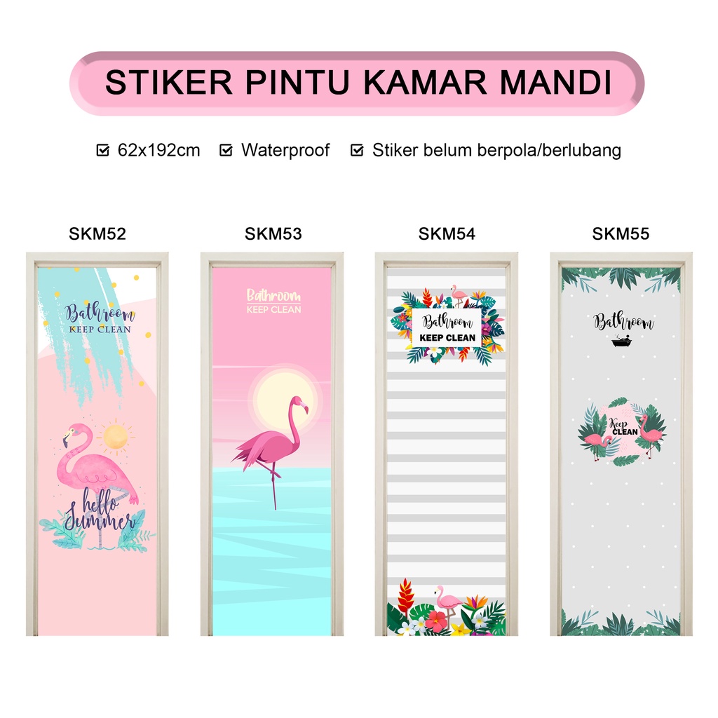 Jual Sticker pintu kamar mandi stiker pintu toilet Motif Flamingo ...