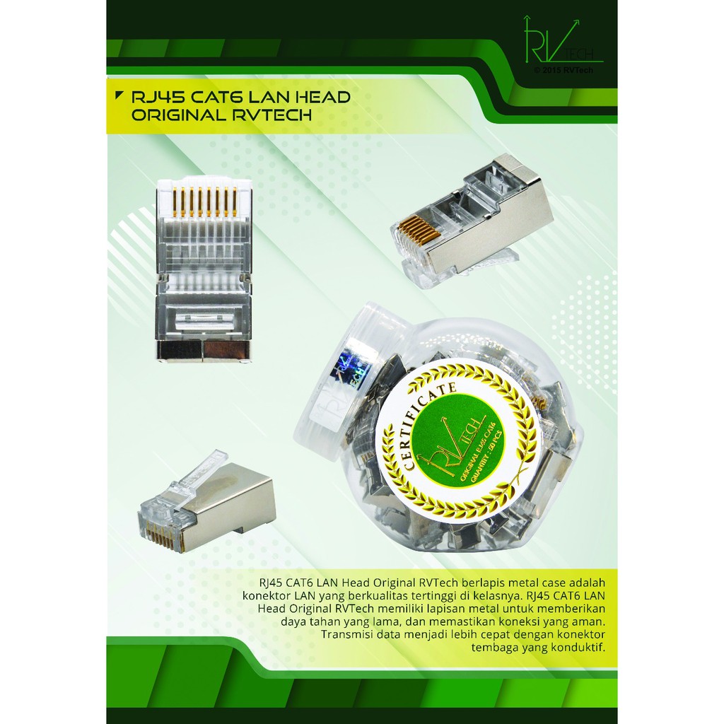 Jual RJ45 Kepala Konektor Cat6 RVTECH | Shopee Indonesia