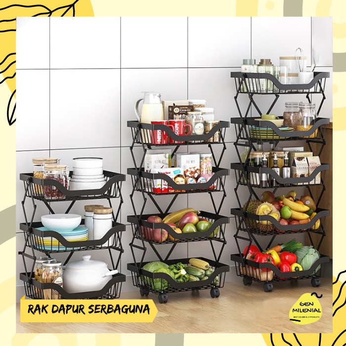 Jual Rak Keranjang Sayur Buah Kitchen Rack Troli Lipat - Rak Keranjang ...