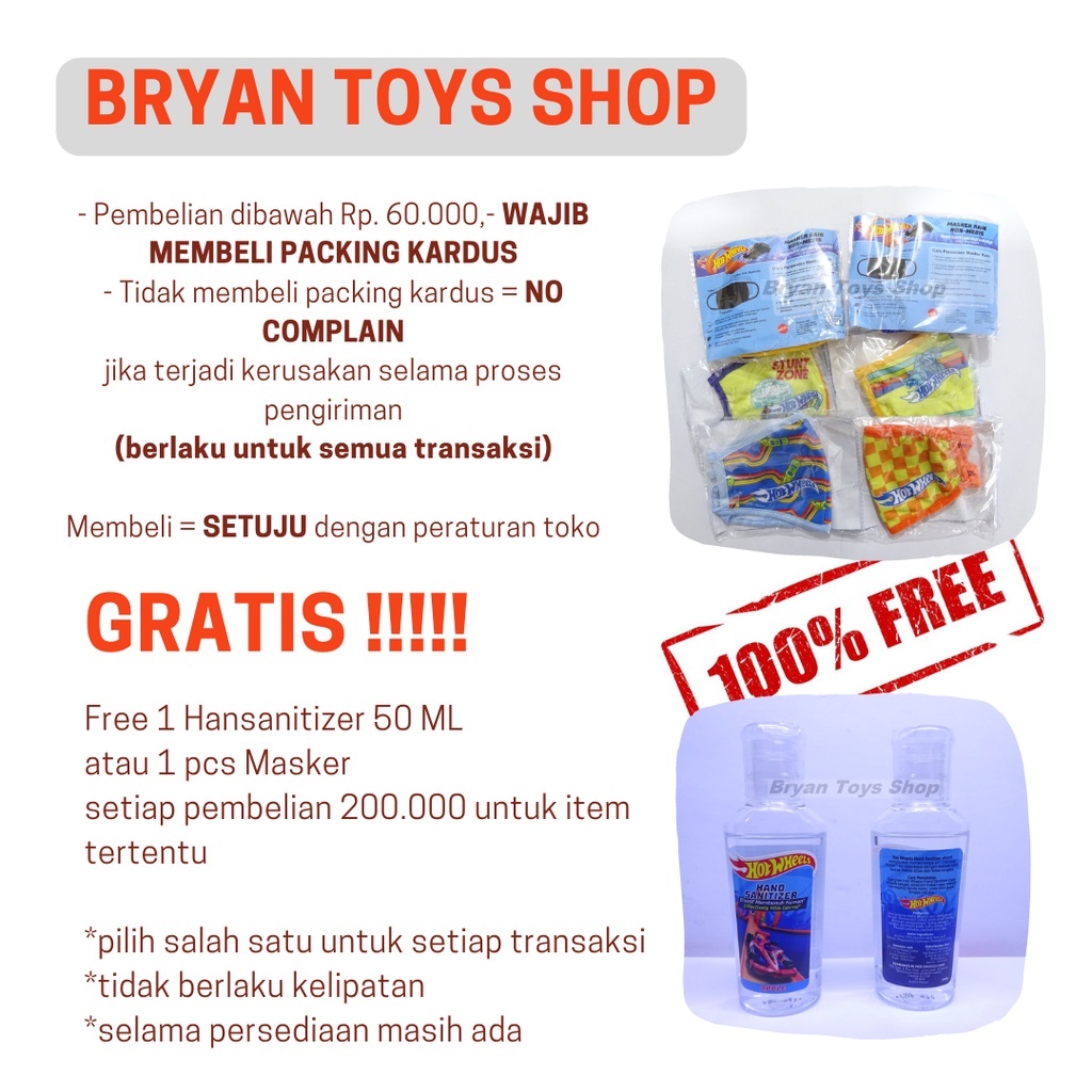 Jual Hot Wheels Hand Sanitizer 50 ml / Masker (TIDAK UNTUK DICHECK OUT