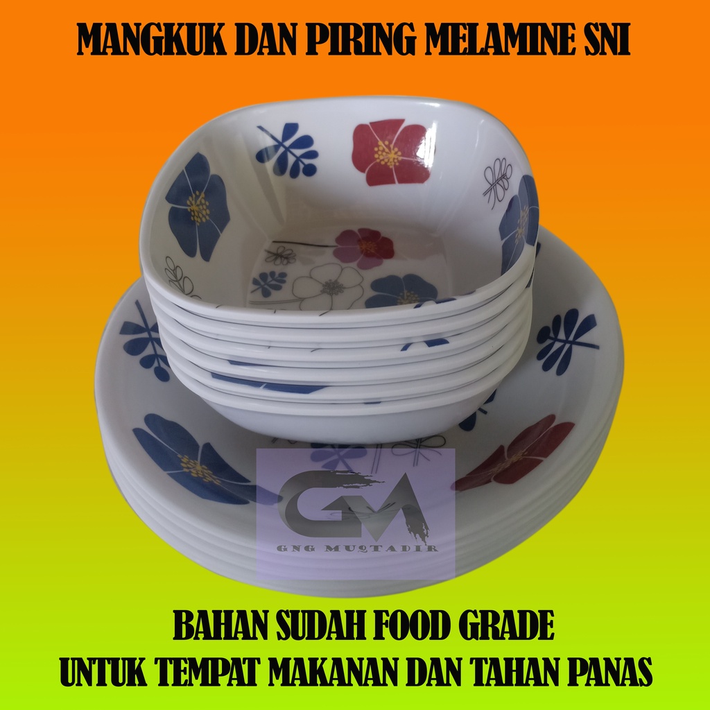 PIRING DAN MANGKUK MELAMINE MOTIF BUNGA DAUN SNI DAN TEBAL