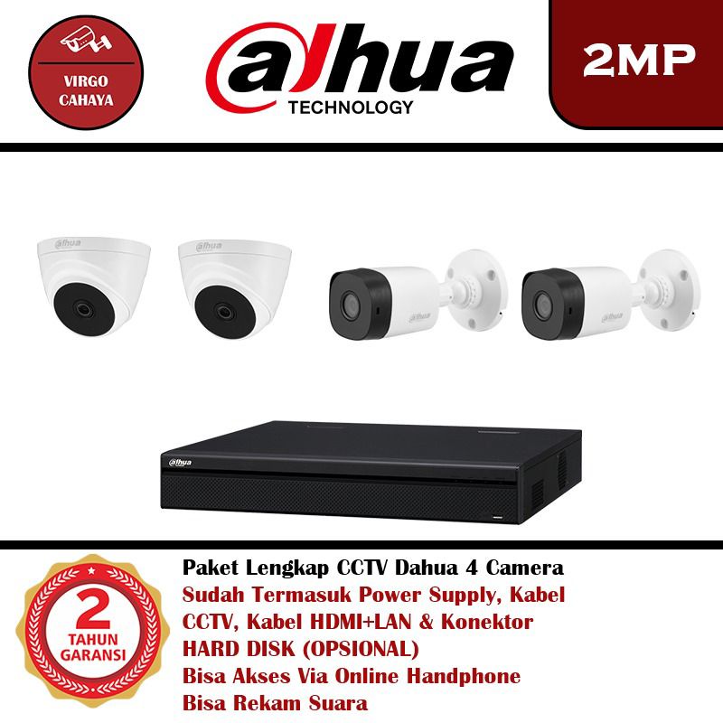 PAKET CCTV 4CAMERA DAHUA 2MP FULL HD 1080P Camera Cctv Lengkap Tggl Pasang  GARANSI 2TAHUN