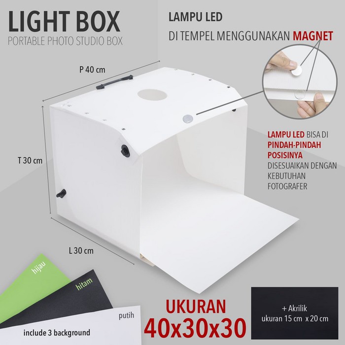 Jual LIGHTBOX FOTO STUDIO MINI PORTABLE MAGICBOX UKURAN 40X30X30cm pb ...