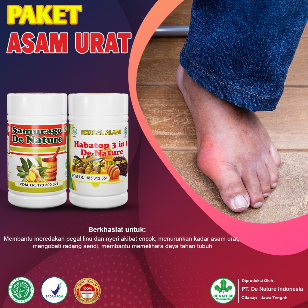 Jual Obat Asam Urat Herbal Nyeri Sendi Pegel Linu Syaraf Kejepit De Nature Paket Samurago Dan