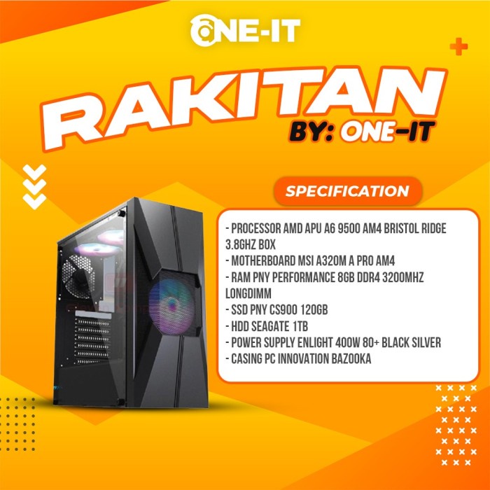 Jual PC RAKITAN AMD APU A6 9500 | RAM 8 GB 3200Mhz | SSD 120 GB | HDD 1 ...