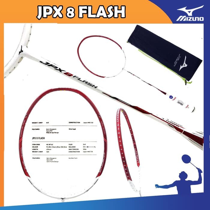 Jual Mizuno JPX 8 Flash Raket Badminton G5 (83 mm) White Red ORIGINAL ...