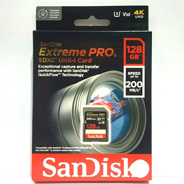 Jual SANDISK SDCARD EXTREME PRO 128GB 200MB/S CLASS 10 SD CARD