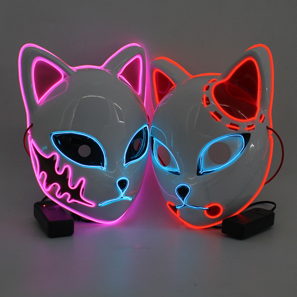 LED Glowing Cat Face Mask For Women Demon Slayer Cold Light Fox