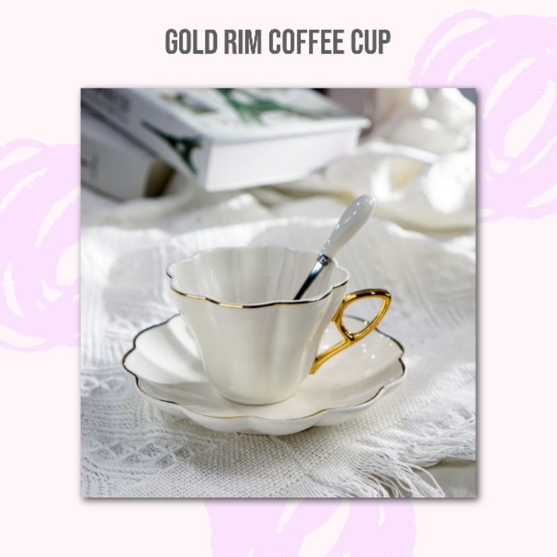 Jual Gold Rim Coffee Cup Set / Set Cangkir Kopi / Cangkir Teh | Shopee ...