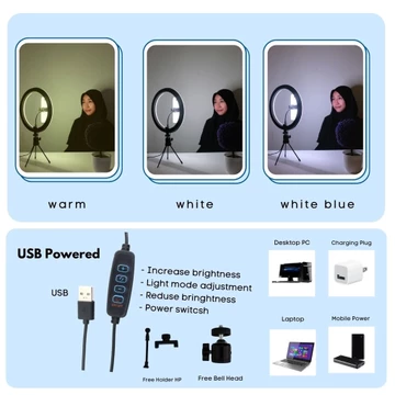 IMPODIO Ringlight Diameter 30 Cm 3 Warna Dimmable Lampu Bulat Super Terang