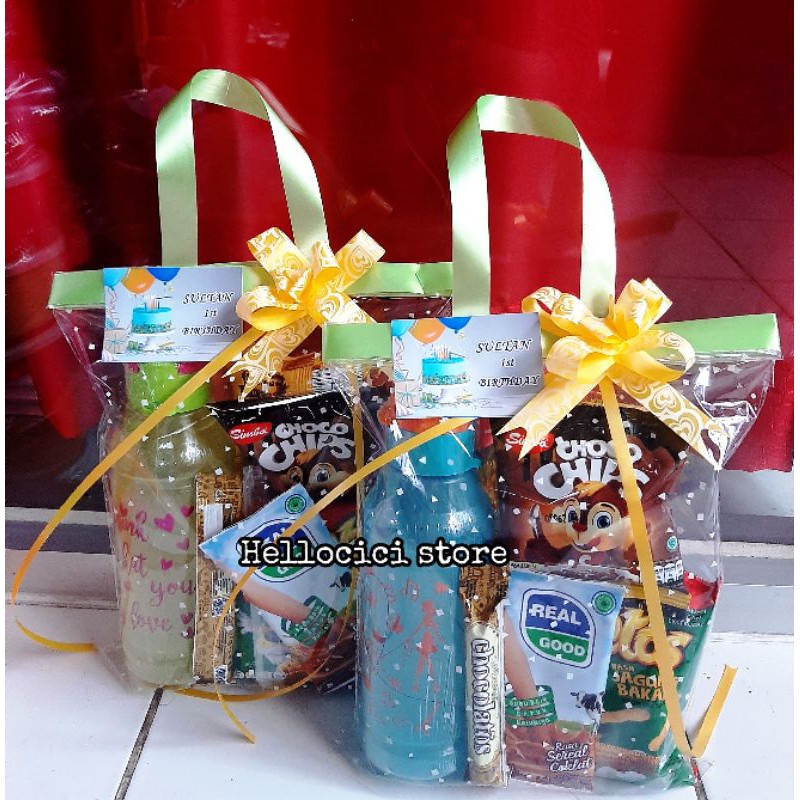 Jual PARCEL BINGKISAN SNACK + BOTOL MINUM 500 ML KEMASAN ULANG TAHUN ...