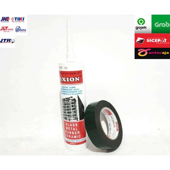 Jual Paket 2in1 Lem Sealant Silicone Fixion Hitam / Bening + Doubletape