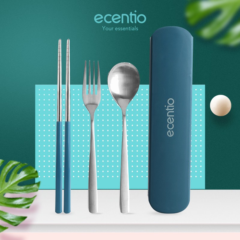 Jual Ecentio Steel Set Alat Makan Sendok Garpu Set Pcs Stainless Makan Dengan Sumpit Spoon