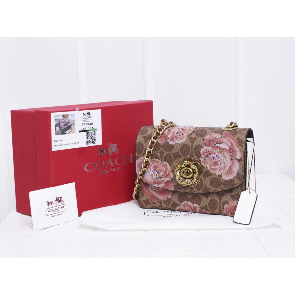 Coach parker in online embellished signature rose print