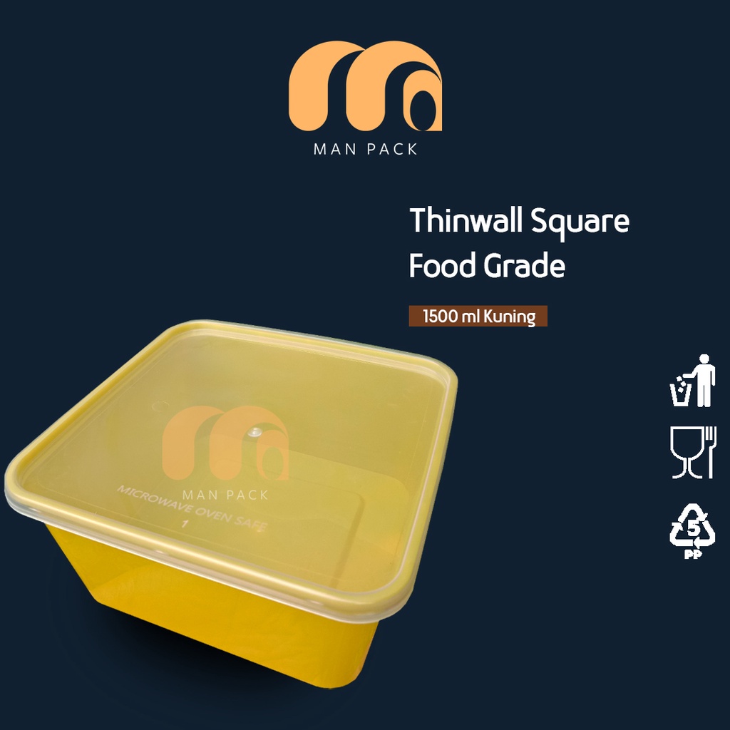 Jual Thinwall Square 1500 ml Warna Kuning Food Container Kotak Makan ...