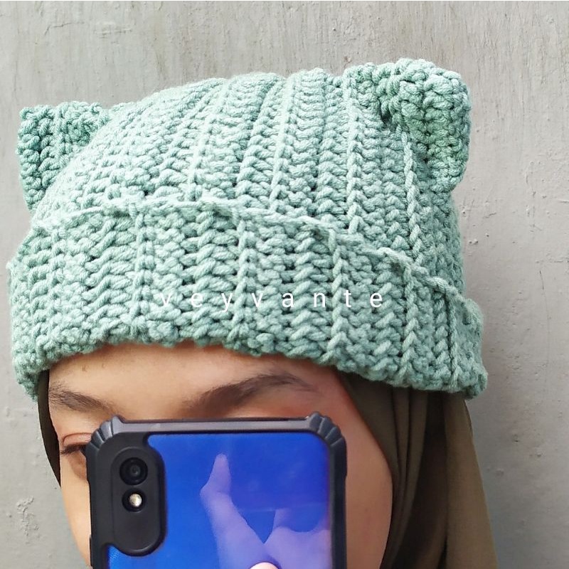 Jual Crochet Cat Beanie Ear Model 2 / Topi Rajut Telinga Kucing ...