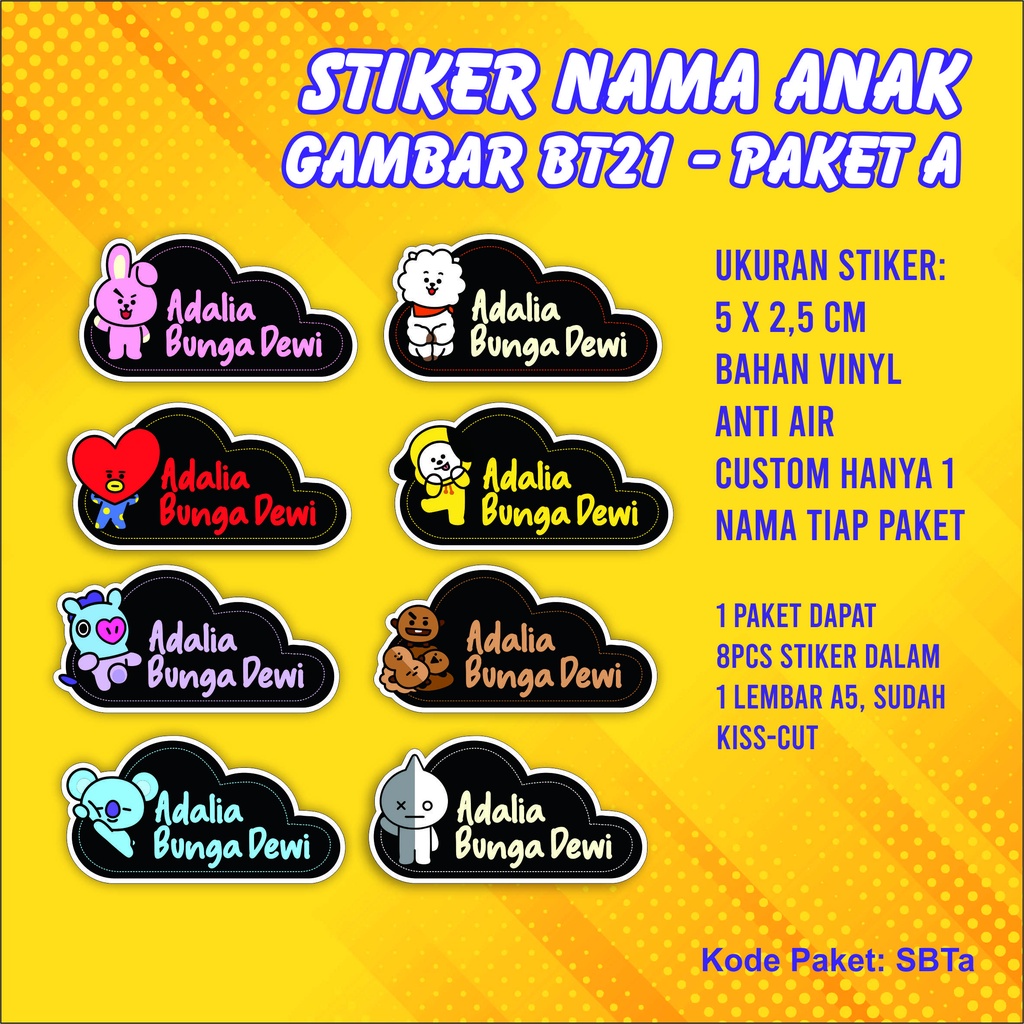 Jual Stiker Nama Gambar BT21 - Custom Nama | Shopee Indonesia