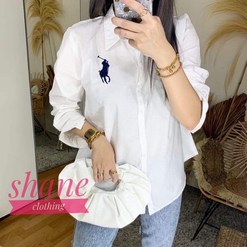 SHANE CLOTHING KEMEJA ATASAN WANITA POLOS BORDIR LENGAN PANJANG BAHAN KATUN IMPORT 755