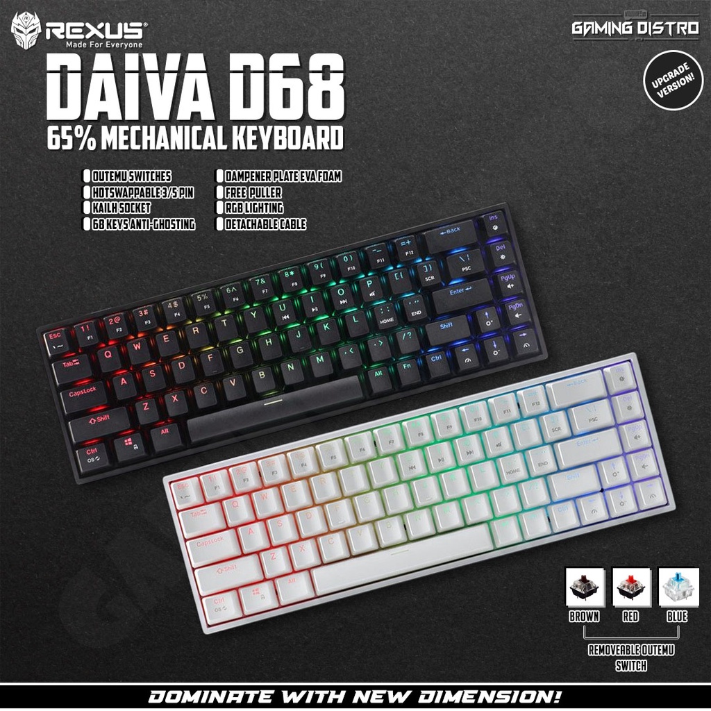 Jual Rexus Daiva RX D-68 RGB - 65% Mini Mechanical Keyboard | Shopee ...