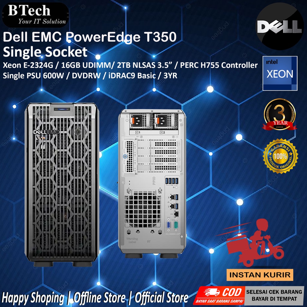 Jual Dell Server PowerEdge T350 Xeon E-2324G 16GB 2TB NLSAS DVDRW